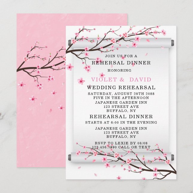 Convites Janto de ensaio do Blossom de Cereja de Rolha Japo (Frente/Verso)