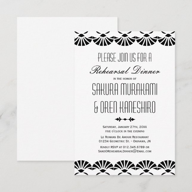 Convites Janto de Ensaio do Estilo de Deco de Arte Oriental (Frente/Verso)