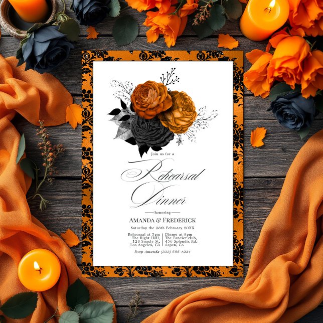 Convites Janto de ensaio do Halloween gótico (Gothic Halloween Rehearsal Dinner Invitation)