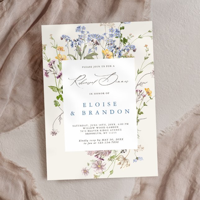 Convites Janto de ensaio do Jardim dos Prados de primavera  (Pretty Spring Wildflower Meadow Rehearsal Dinner Invitation)