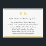 Convites Janto de ensaio do Monograma Dourado Elegante<br><div class="desc">Os convites para jantas de ensaios formais e de rico apresentam um simples design com os detalhes do evento dentro de uma falsa borda dourada,  sobre um fundo branco. No topo está seu monograma inicial e seus detalhes estão em itálico. Um design elegante e elegante que certamente impressiona.</div>