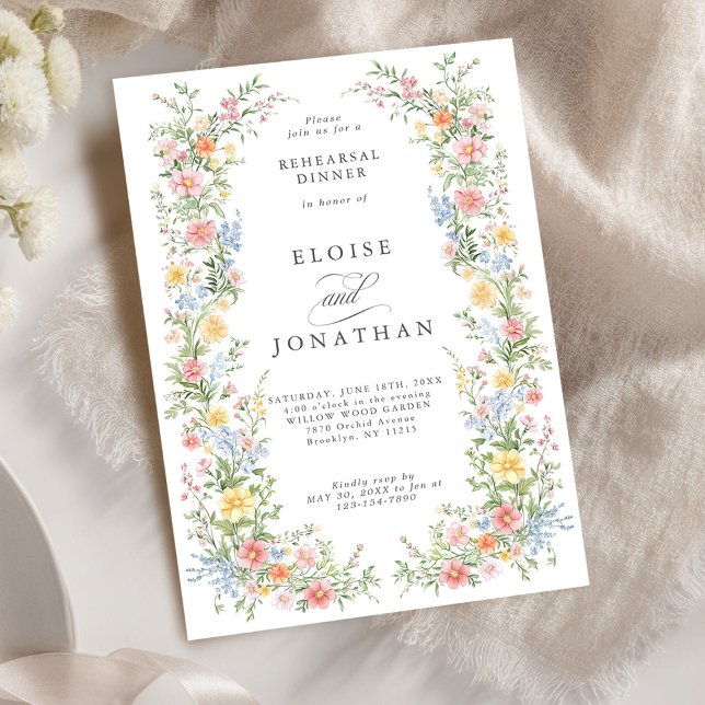 Convites Janto de ensaio do Primavera de Pastel flexível (Soft Pastel Ornate Spring Garden wedding Rehearsal Dinner Invitation)