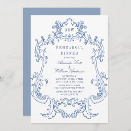 Convites Janto de ensaio do Quadro Azul Elegante Barroco Du