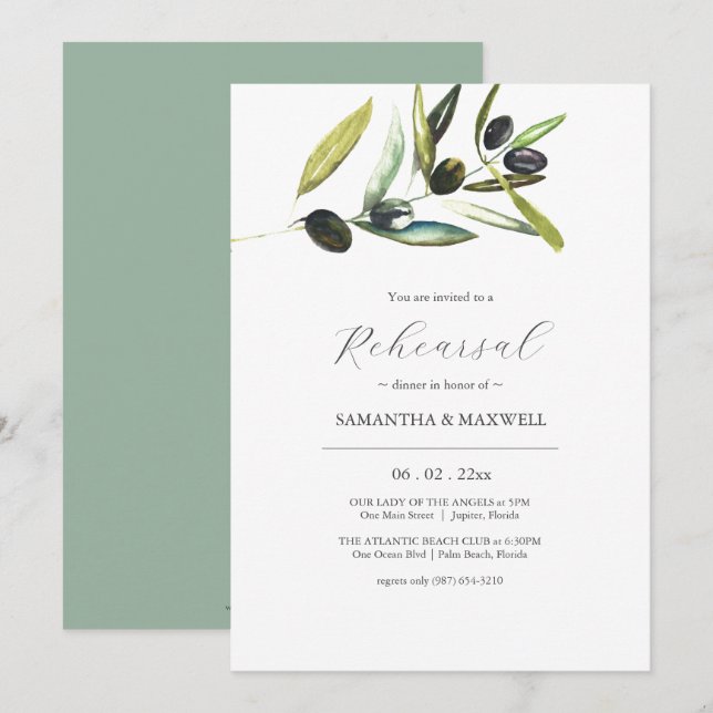 Convites Janto de ensaio do ramo oleícola elegante (Frente/Verso)