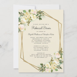 Convites Janto de Ensaio Dourado de Casamento Floral Elegan