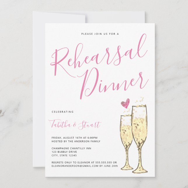 Convites Janto de Ensaio Dourado de Flutos de Champanhe (Frente)