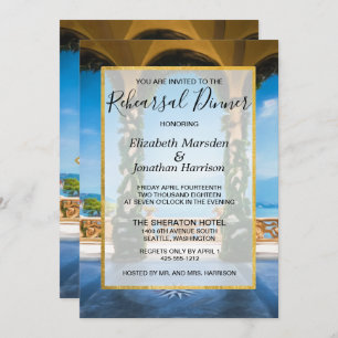 Convites Janto de ensaio Dourado Elegante azul-verde Itália