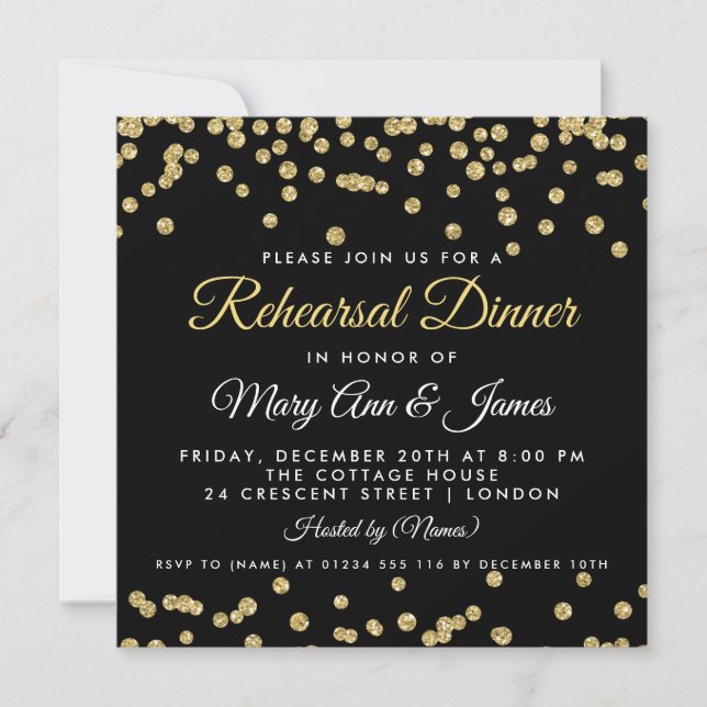 Convites Janto de ensaio Dourado Faux Glitter Confetti Blac (Frente)