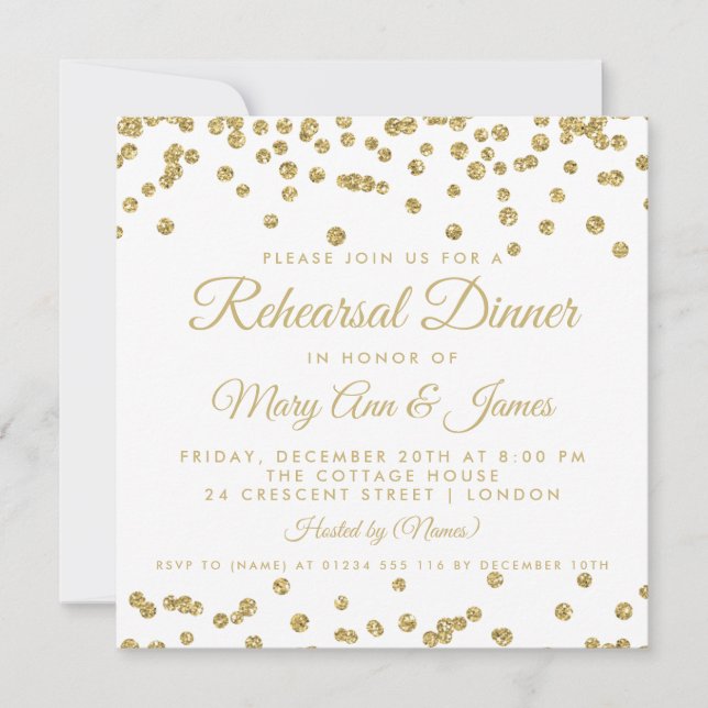 Convites Janto de ensaio Dourado Faux Glitter Confetti Bran (Frente)