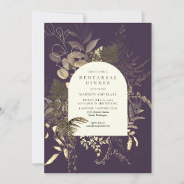 Convites Janto de ensaio Dourado Fern Greenery Purple Wedes