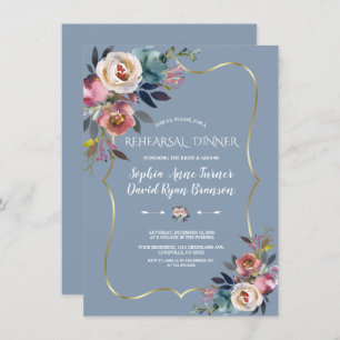 Convites Janto de ensaio Dourado Floral Charm Dusty Blue Pi