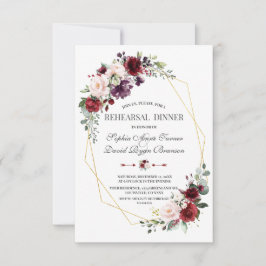 Convites Janto de ensaio Dourado Floral do Luxury Burgundy 