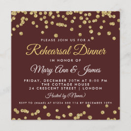 Convites Janto de ensaio Dourado Glitter Confetti Marsala