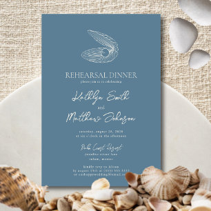 Convites Janto de ensaio Dusty Blue Seashell Beach Ocean