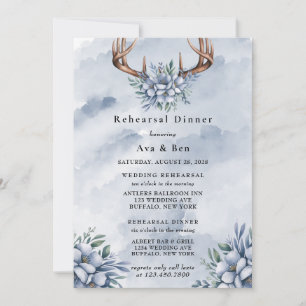 Convites Janto de ensaio Dusty Blue Watercolor Deer Antler
