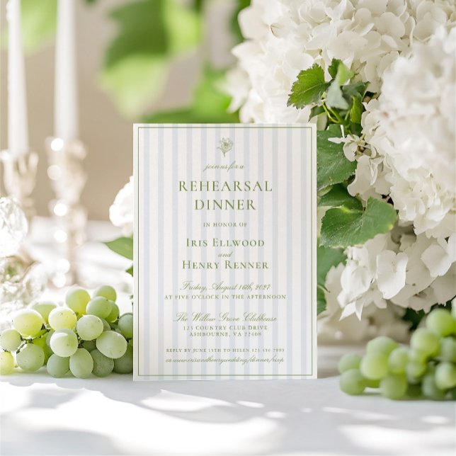 Convites Janto de ensaio Elegant Sage Green & Blue (Elegant Sage Green & Blue Rehearsal Dinner Invitation)