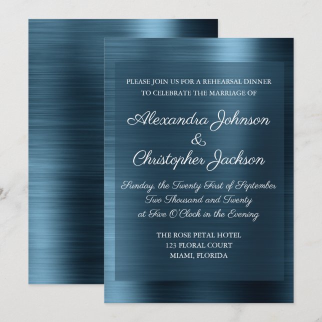 Convites Janto de ensaio Elegante Azul-marinho (Frente/Verso)