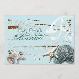 Convites Janto de ensaio Elegante BLue Seashells Beach