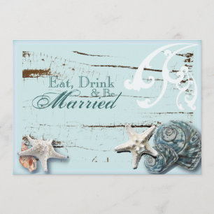 Convites Janto de ensaio Elegante BLue Seashells Beach