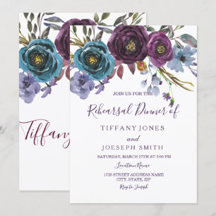 Convites Janto de Ensaio Elegante de Aquarela Floral Roxo