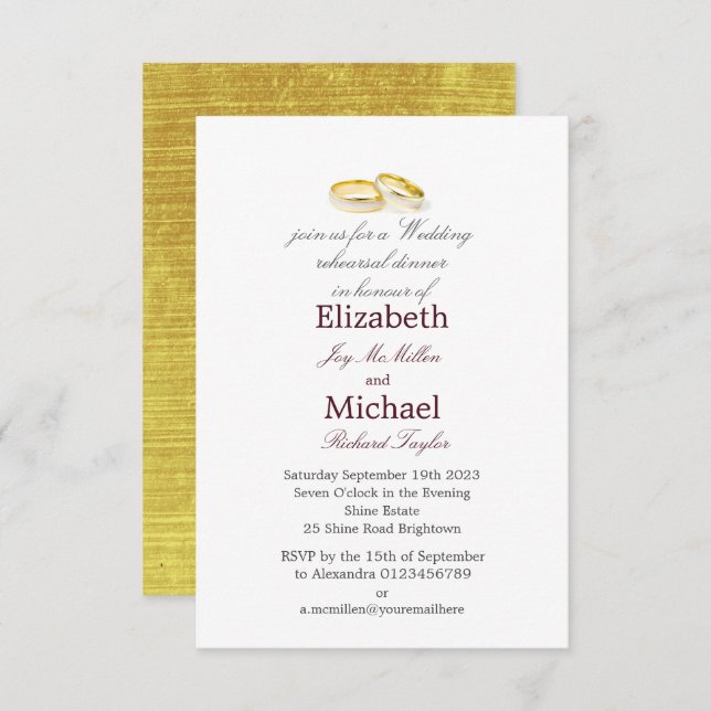 Convites Janto de Ensaio Elegante de Casamentos dos Anéis D (Frente/Verso)