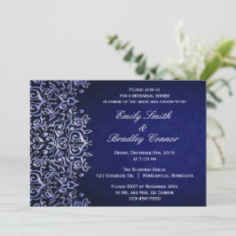 Convites Janto de Ensaio Elegante de Damasco Azul e Branco