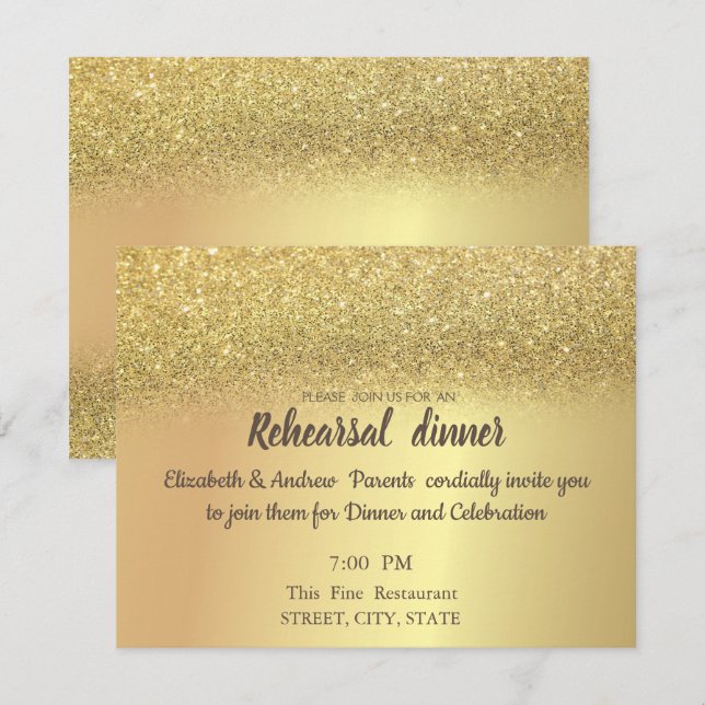 Convites Janto de ensaio Elegante Dourado Glitter Bokeh (Frente/Verso)