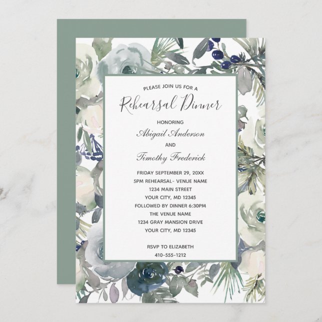 Convites Janto de Ensaio Elegante Elegante Floral Branco Az (Frente/Verso)