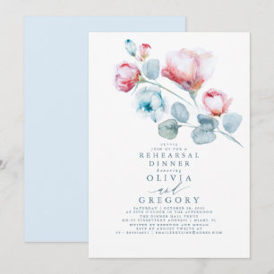 Convites Janto de Ensaio Elegante Floral de Rosa Azul Dusty