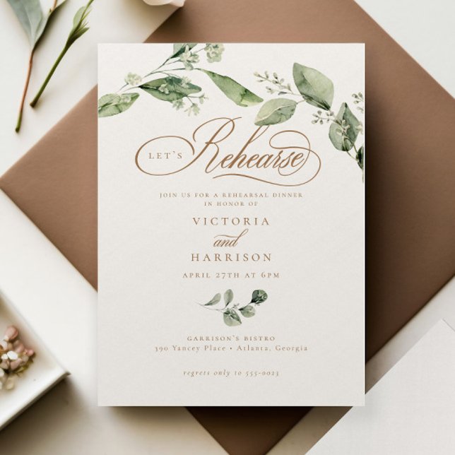 Convites Janto de ensaio Elegante Greenery Wedding (Criador carregado)