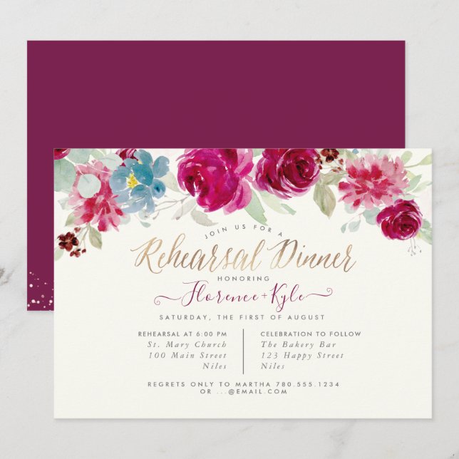 Convites Janto de ensaio Elegante "Mint Berries" (Frente/Verso)