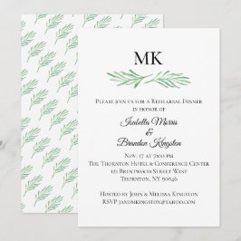 Convites Janto de ensaio Elegante Monograma Greenery