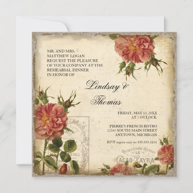 Convites Janto de ensaio em torre Eiffel de Cream Preto (Frente)