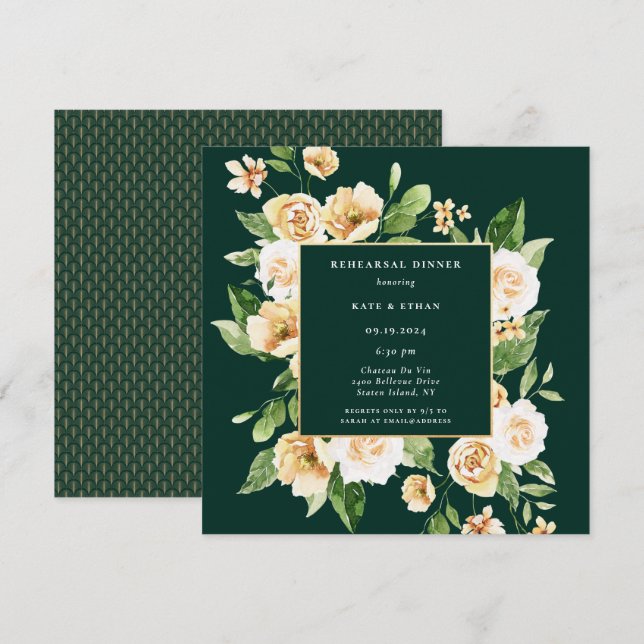 Convites Janto de ensaio Emerald, quadro floral amarelo (Frente/Verso)