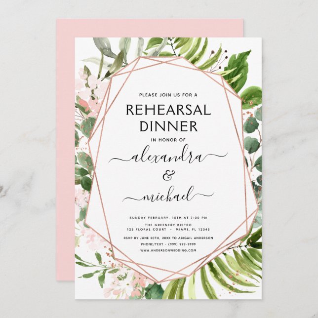 Convites Janto de ensaio Eucalyptus Greenery Geométrico (Frente/Verso)