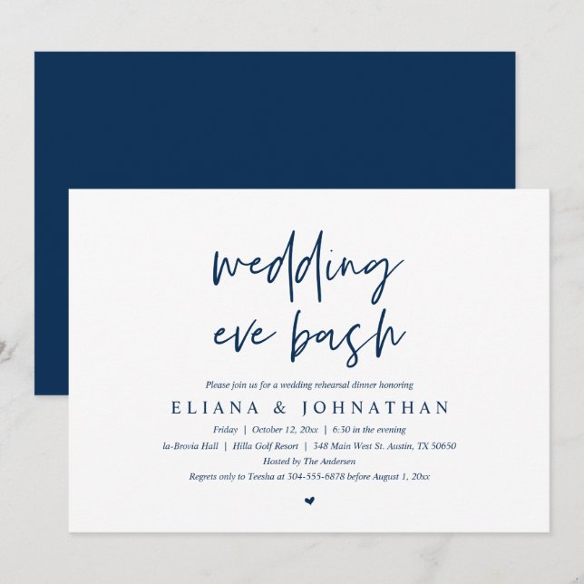Convites Janto de ensaio Eve Bash de Casamento Moderno (Frente/Verso)