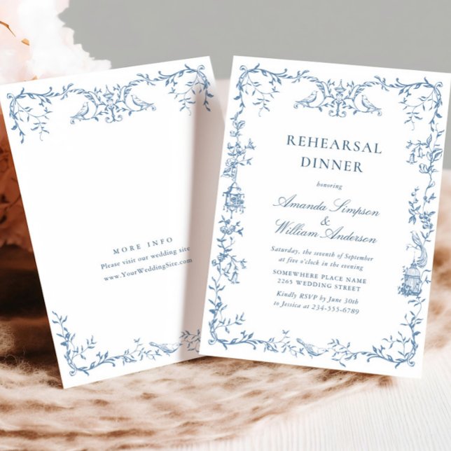 Convites Janto de Ensaio Floral Azul-Ornamentado Vitoriano (Criador carregado)