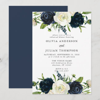 Convites Janto de Ensaio Floral Branco Azul e Marinho
