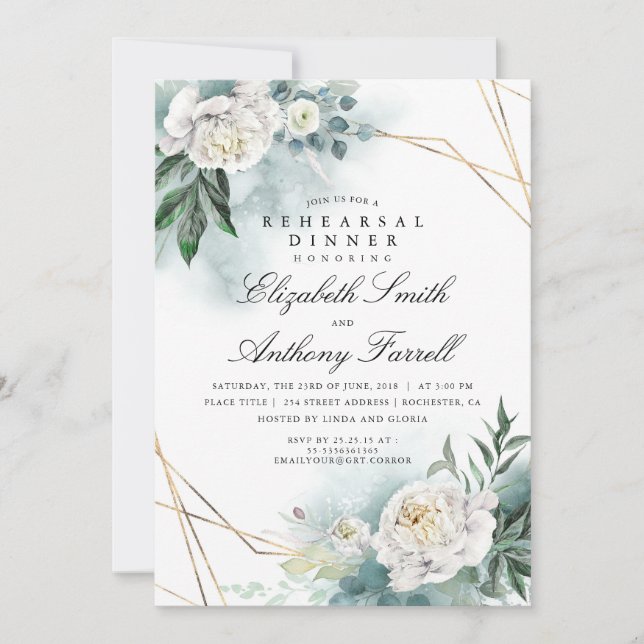 Convites Janto de Ensaio Floral Branco com Frame Dourado Ve (Frente)