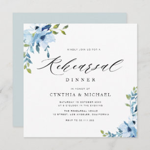 Convites janto de ensaio floral branco e azul elegante