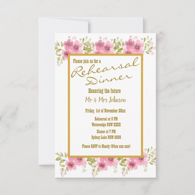 Convites Janto de Ensaio Floral com Anemone Rosa-Vidro (Frente)