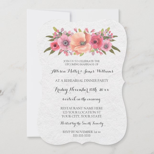 Convites Janto de Ensaio Floral de Aquarela Rosa (Verso)