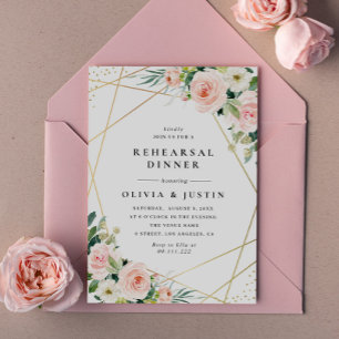 Convites janto de ensaio floral de cor rosa com quadro geom