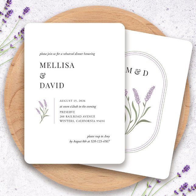Convites Janto de Ensaio Floral de Lavanda Elegante (Elegant Lavender Floral Rehearsal Dinner Invitation by Fiesta Valley Print)