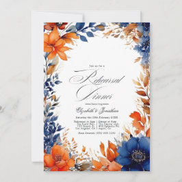 Convites Janto de Ensaio Floral de marinho e Laranja