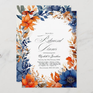 Convites Janto de Ensaio Floral de marinho e Laranja