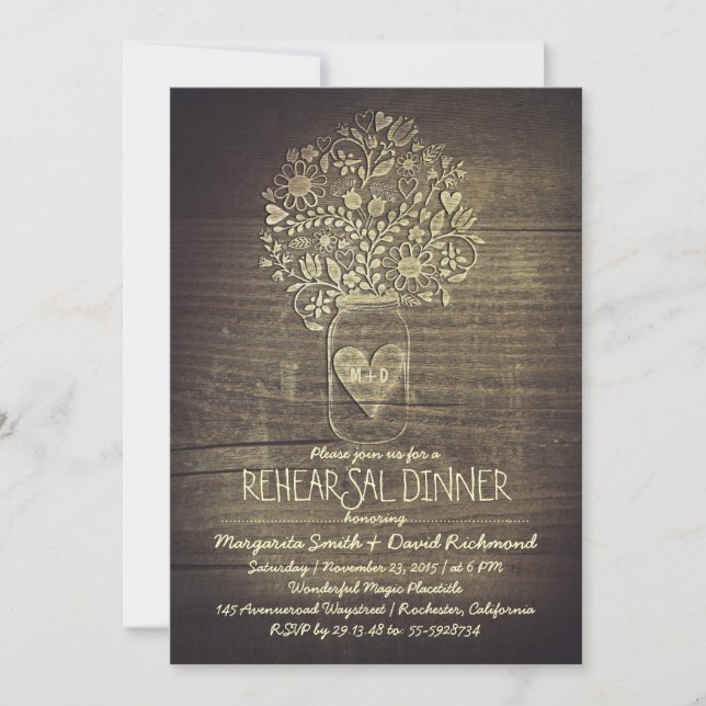 Convites janto de ensaio floral de pedras rústicas do país (Frente)