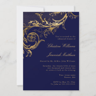 Convites Janto de ensaio Floral Dourado azul com Marinho de