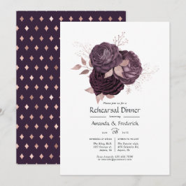 Convites Janto de Ensaio Floral Dourado com Roxo Escuro e R