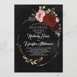 Convites Janto de Ensaio Floral Dourado Vermelho Burgundy P